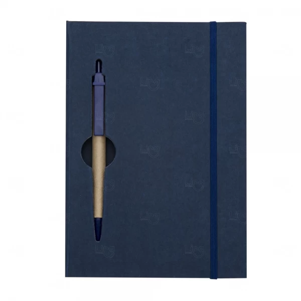 Bloco De Anotações Com Caneta Personalizada - 19,7 x 13,5 cm Azul Marinho