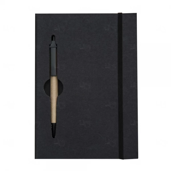 Caderno De Anotações Com Caneta Personalizada - 19,7 x 13,5 cm Preto