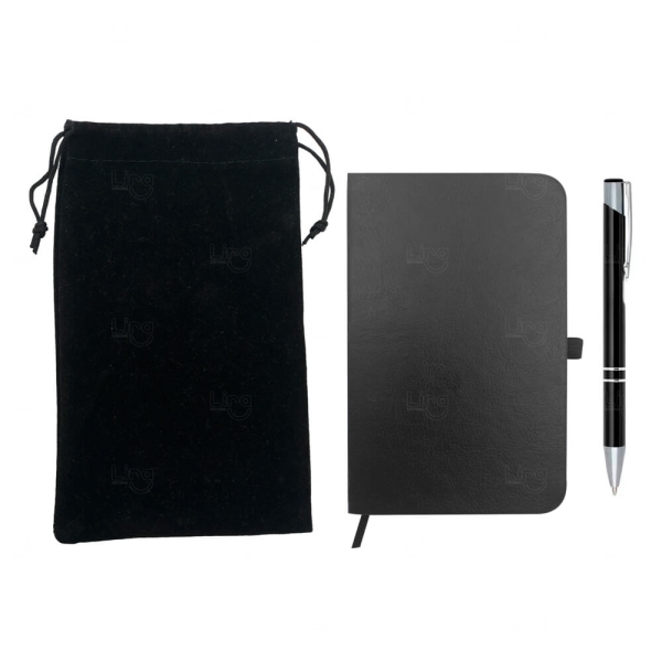 Kit Moleskine, Caneta e Sacola de Veludo - Personalizado 