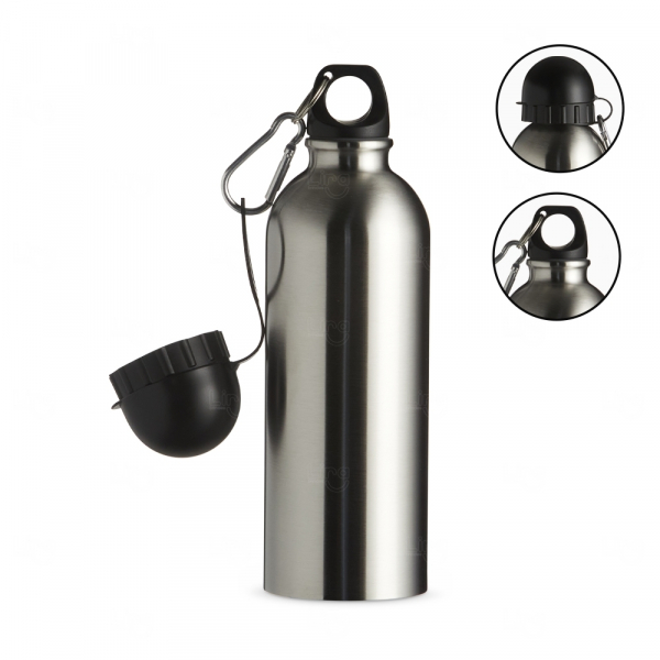 Squeeze Personalizado de Inox C/ Bico e Mosquetão - 500ml Inox