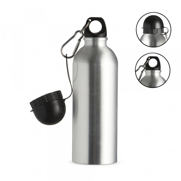 Squeeze Personalizado de Inox C/ Bico e Mosquetão - 500ml Prata