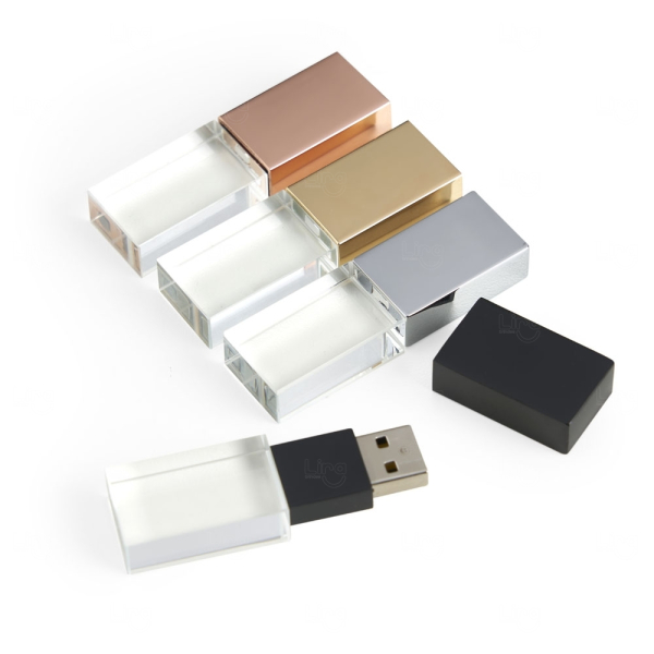 Pen Drive de Vidro com Tampa Espelhada Personalizado 