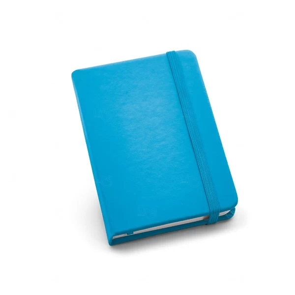 Caderneta Tipo Moleskine Couro Ecológico Personalizado - 14 x 9 Azul Claro