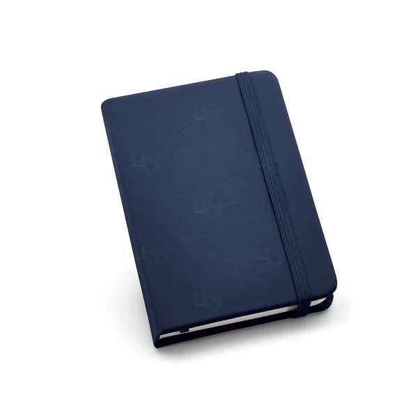 Caderneta Tipo Moleskine Couro Ecológico Personalizado - 14 x 9 Azul Marinho