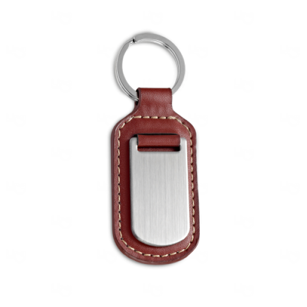 Chaveiro Couro Marrom com Placa Metálica Personalizado 