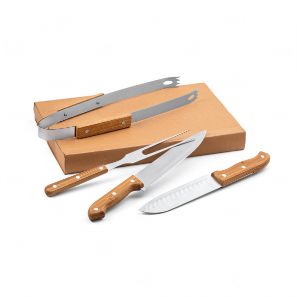 Kit Churrasco Inox e Bambu Personalizado - 4 peças