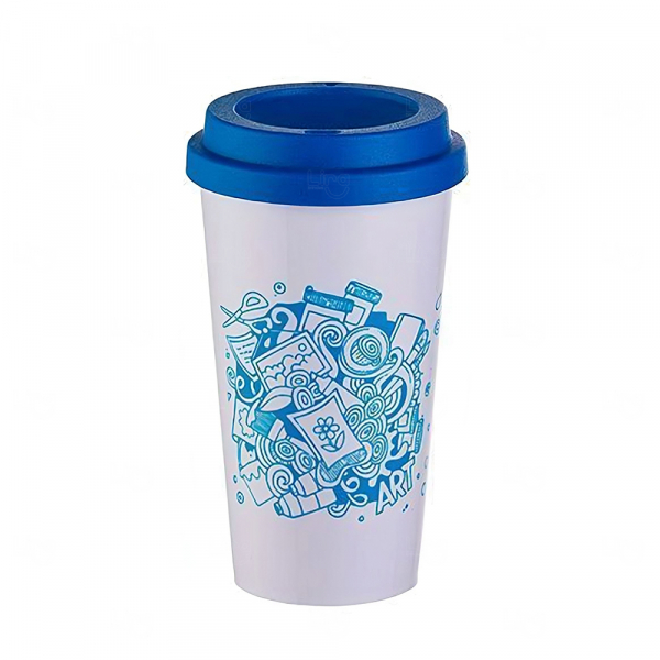 Copo Plástico Com Tampa Personalizado - 550ml Azul