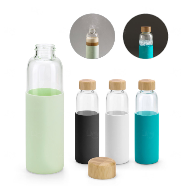 Garrafa de Vidro Personalizada com Tampa de Bambu - 600ml