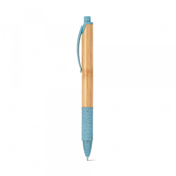 Caneta Esferográfica Bambu Personalizada Azul Claro