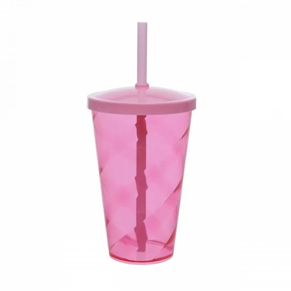 Copo C/ Tampa e Canudo Personalizado Twister - 550ml Rosa Claro