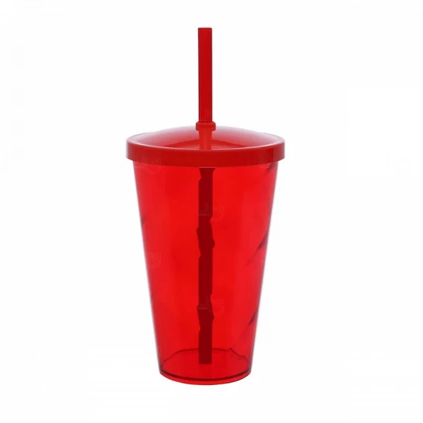 Copo C/ Tampa e Canudo Personalizado Twister - 550ml Vermelho