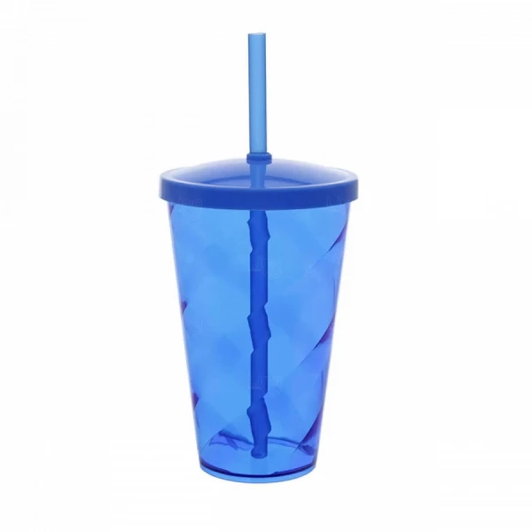 Copo C/ Tampa e Canudo Personalizado Twister - 550ml Azul