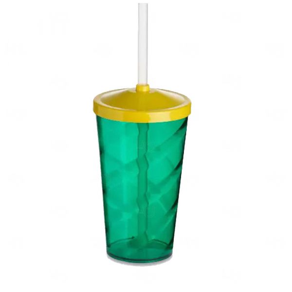 Copo C/ Tampa e Canudo Personalizado Twister - 550ml Verde Amarelo