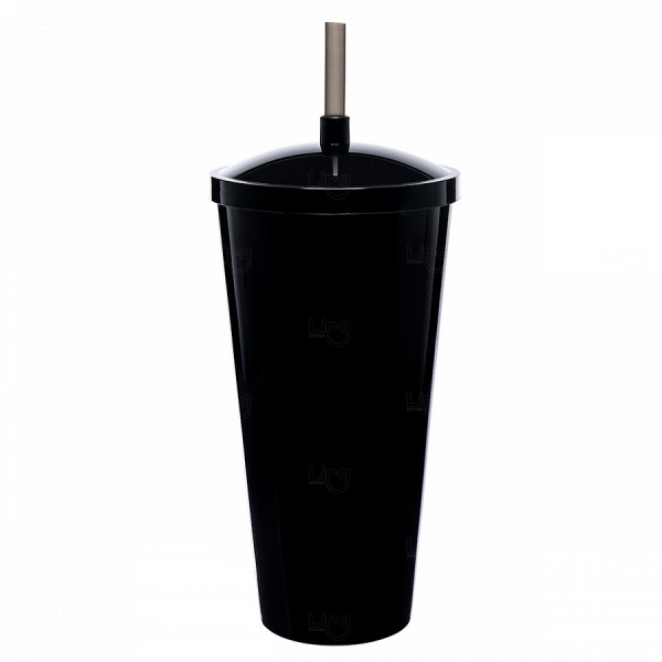 Copão C/ Canudo Personalizado - 1L (Leitoso ou Cristal) Preto