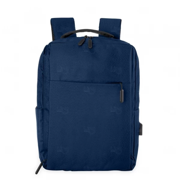 Mochila Personalizada de Nylon com USB Azul Escuro