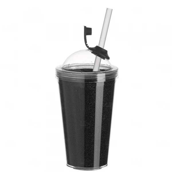 Copo Gliter ou Gel Acrílico com Canudo Personalizado - 540ml Preto