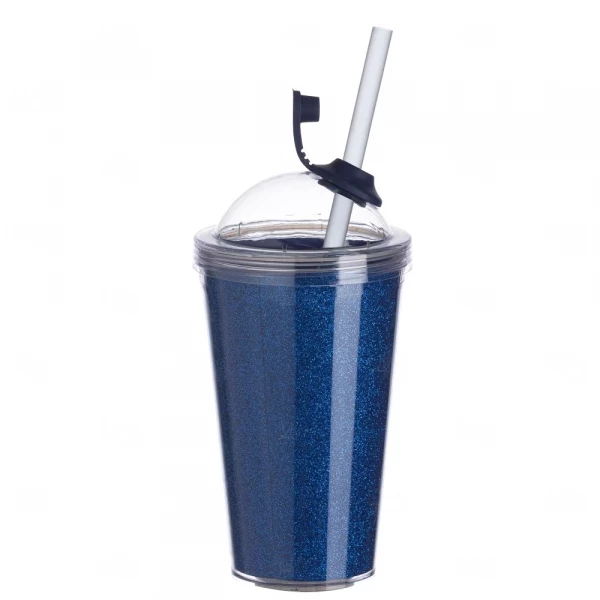 Copo Gliter ou Gel Acrílico com Canudo Personalizado - 540ml Azul