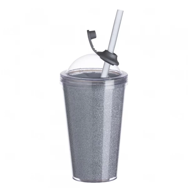 Copo Gliter ou Gel Acrílico com Canudo Personalizado - 540ml Cinza