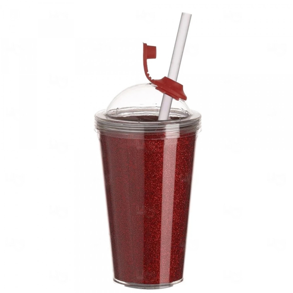 Copo Gliter ou Gel Acrílico com Canudo Personalizado - 540ml Vermelho