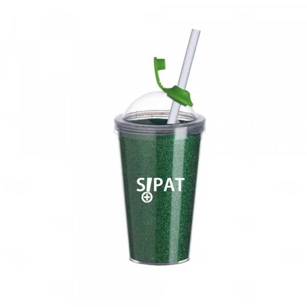 Copo Gliter ou Gel Acrílico com Canudo Personalizado - 540ml Verde