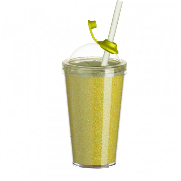 Copo Gliter ou Gel Acrílico com Canudo Personalizado - 540ml Amarelo