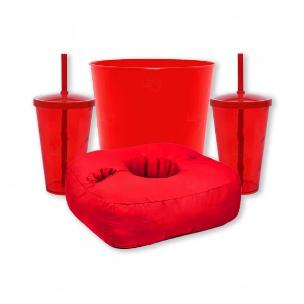 Kit Cinema Pipoca  Personalizado - 4 Peças Vermelho