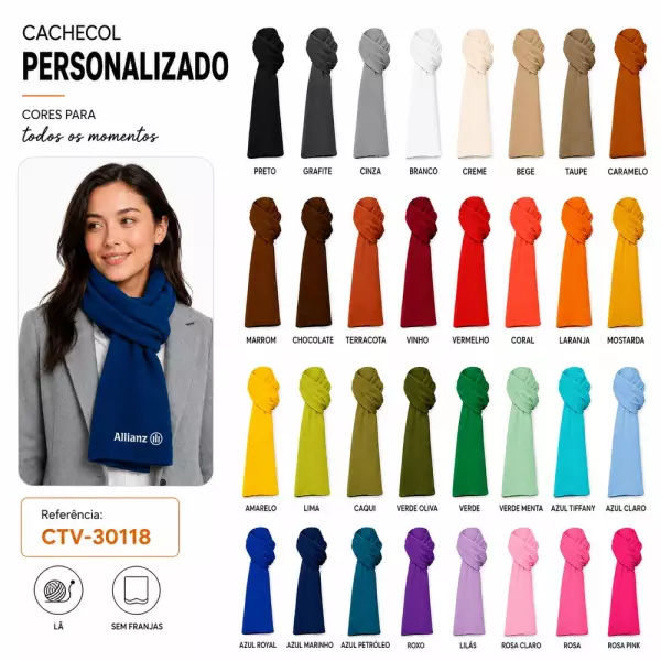 Cachecol Personalizado - Lã Sem Franjas - 132 x 26 cm 