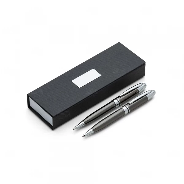 Conjunto Executivo Personalizado Caneta e Lapiseira Metal Cinza