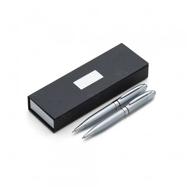 Conjunto Executivo Personalizado Caneta e Lapiseira Metal Cromado