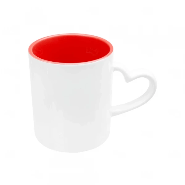 Caneca com Alça de Coração Interior Colorida 325ml Personalizada 
