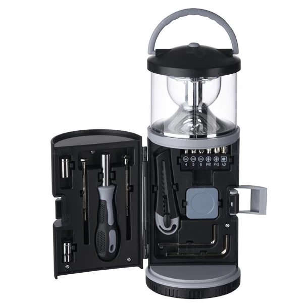Lanterna Personalizada com Kit Ferramentas - 15 Peças Preto