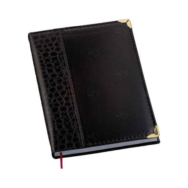 Agenda Diária 2026 Croco Preta Personalizada - 14,5x20cm 