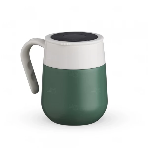 Caneca Térmica com Display LED Personalizada - 500ml Verde Escuro e Branco