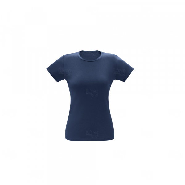 Camiseta Feminina 100% Algodão Fio Penteado Personalizada Azul Marinho