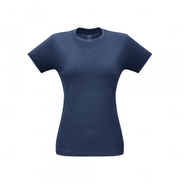 Camiseta Feminina 100% Algodão Fio Misto Personalizada Azul Marinho