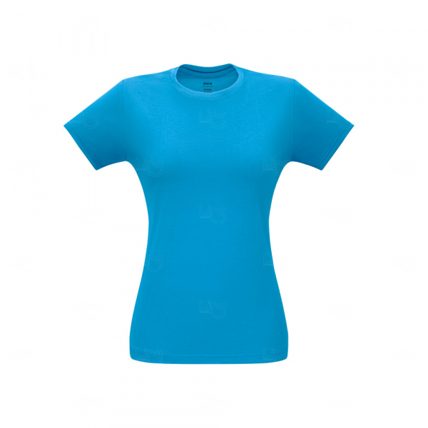 Camiseta Feminina 100% Algodão Fio Misto Personalizada Azul Claro