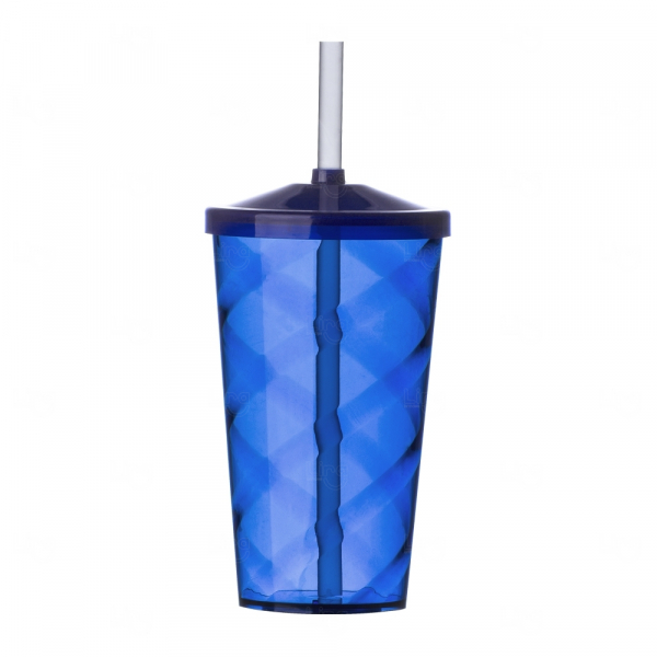 Copo com Canudo Personalizado - 500ml Azul