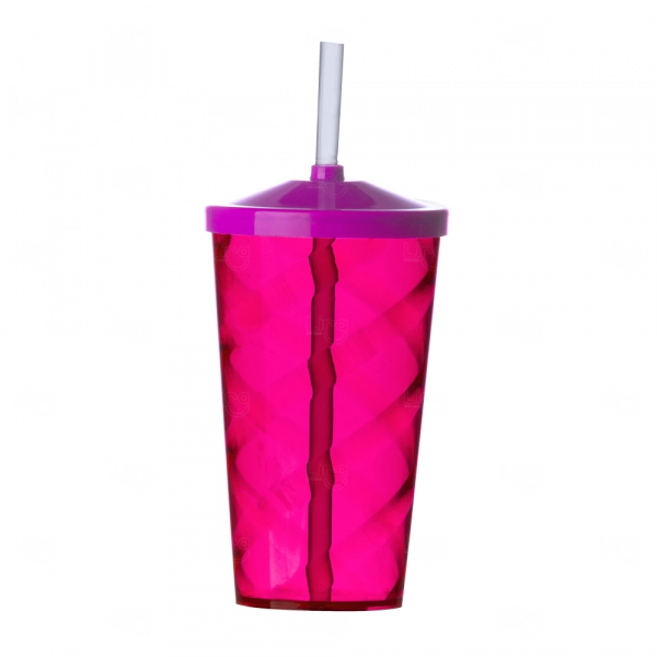 Copo com Canudo Personalizado - 500ml Rosa