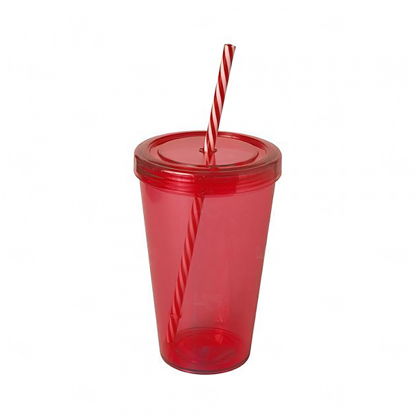 Copo com Canudo Personalizado - 700ml Vermelho