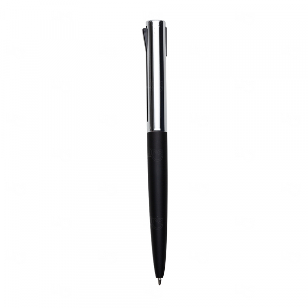 Caneta Personalizada Semimetal Prata Preto