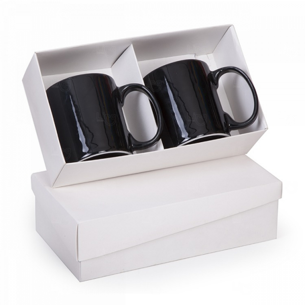 Caixa Presente para 2 Canecas Personalizada Branco