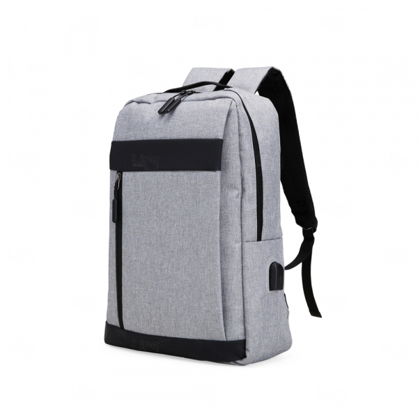 Mochila Nylon 21L com Suporte USB Externo Personalizada Cinza