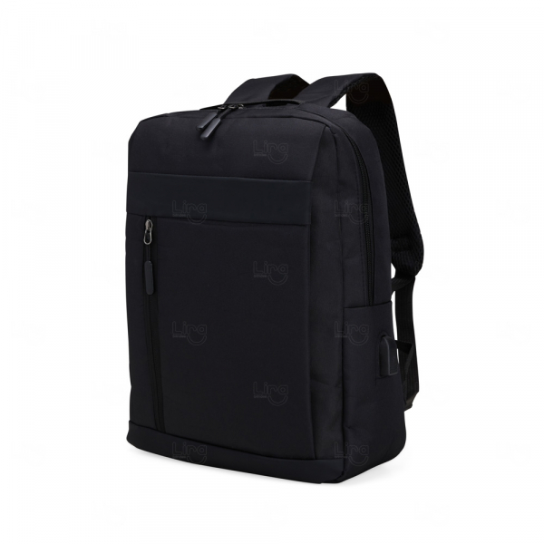 Mochila Nylon 21L com Suporte USB Externo Personalizada Preto