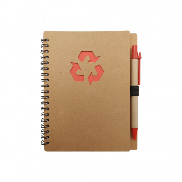 Caderno Personalizado Ecologico com Caneta - 18 x 14,5 cm Vermelho