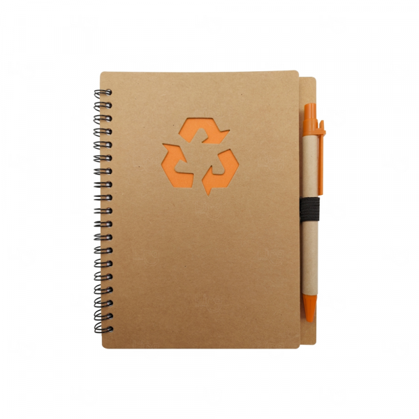 Caderno Personalizado Ecologico com Caneta - 18 x 14,5 cm Laranja