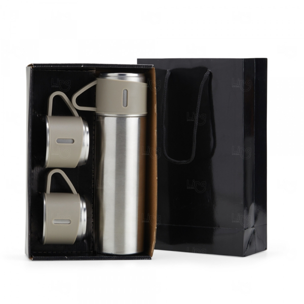 Kit Garrafa Copo Personalizado - 4 Peças Inox