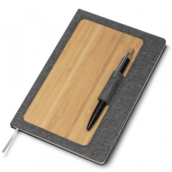 Caderno em Bambu Personalizado - 21,1 x 14,6 cm Cinza