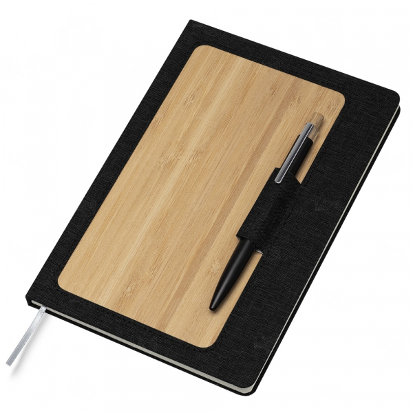 Caderno em Bambu Personalizado - 21,1 x 14,6 cm Preto