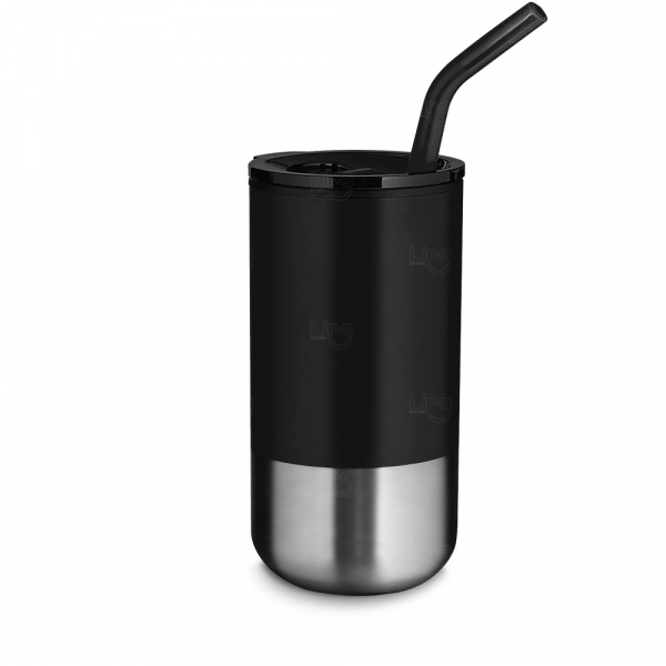 Copo Inox Personalizado com Canudo - 500ml Preto