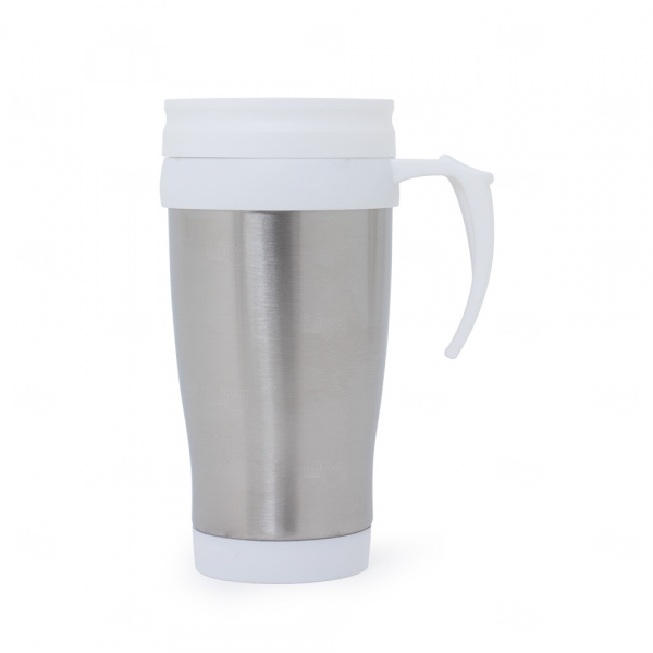 Caneca Inox Personalizada - 400ml Inox e Branco